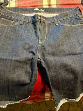 Old Navy Dark Blue Denim Bermuda Shorts with Frayed Hem